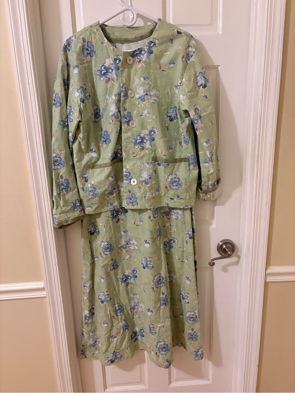 Light Green Floral Set: Button-Up Jacket & matching jumper dress. Handmade